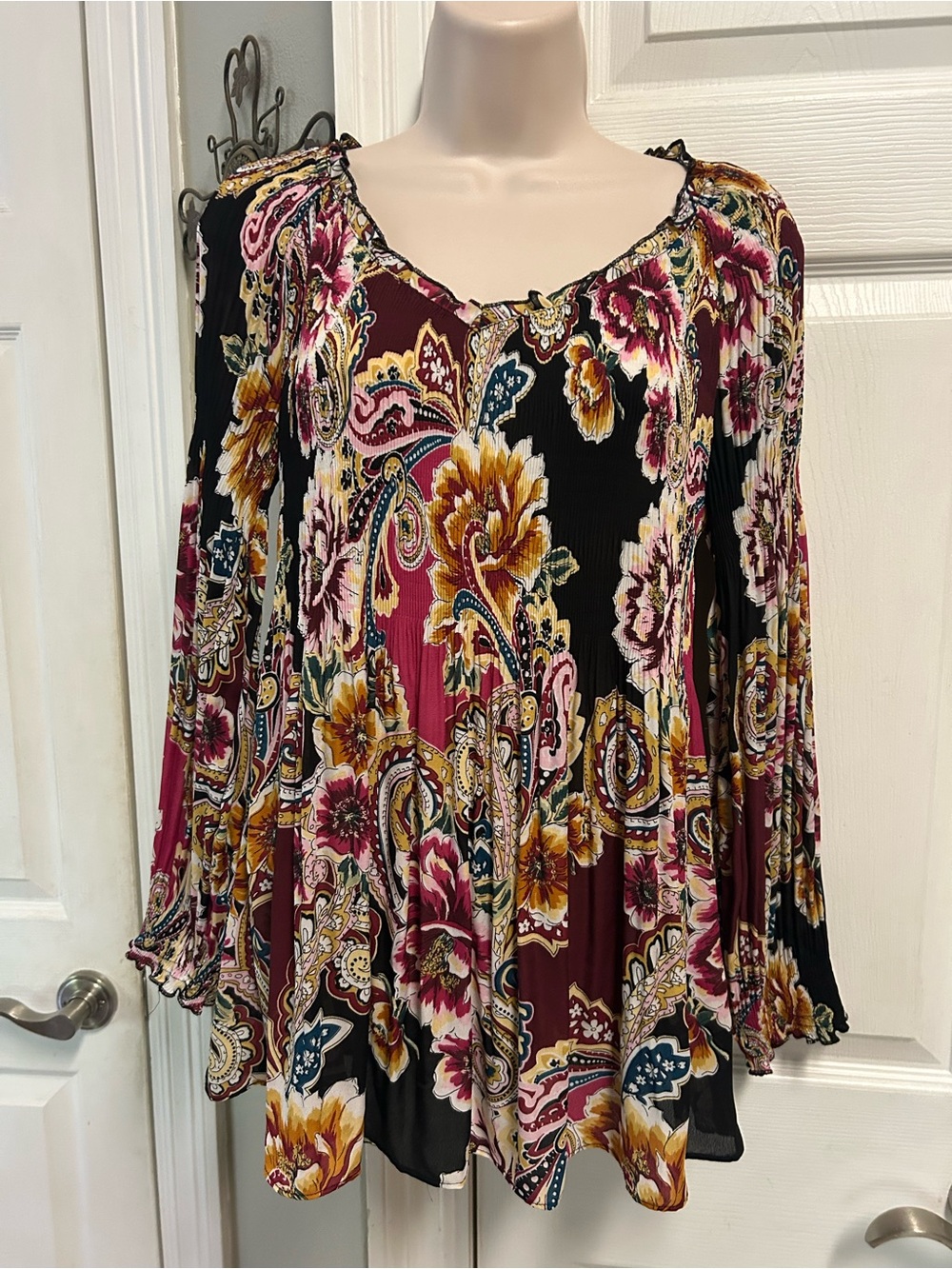 Melissa Paige Petite Women's Floral Paisley Long-Sleeve Fairy Whimsigoth Blouse